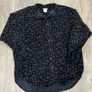 VINTAGE STEENA Black Floral Corduroy button down size large